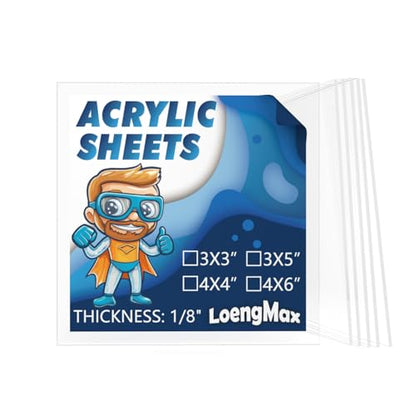 1/8" Thick (3mm) Clear Acrylic Sheet 3" x 3" - 6 Pieces | Cast Plexiglass for DIY Crafts, Sign, Photo Frame, Display Projects - size: 3 x 3"