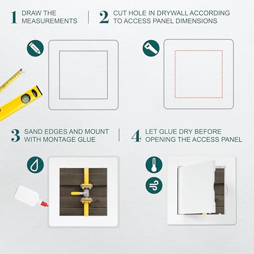 4" x 4" White Plastic Access Panel. Service Shaft Door Panel. Plumbing, Electricity, Heating, Alarm Wall Access Panel for Drywall. Bathroom Services Access Hole Cover.