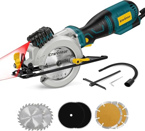 Enventor Mini Circular Saw with Laser Guide, 6 Blades 4-1/2", 5.8 A Corded