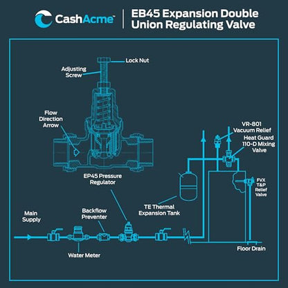 Cash Acme EB45 Pressure Regulating Valve, Double Union, 1-1/4 Inch Expansion, Metal Top, 60 PSI, PVA35M-DUEX-60 - size: 1-1/4 in., 60 PSI