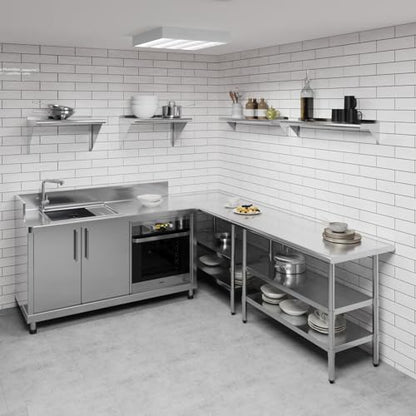 AmGood 8 in. x 36 in. Stainless Steel Wall Shelf with Backsplash - Holds 175 lbs - NSF 18-Gauge, Bullnose Edge | Shelf Over Stove, Coffee Station & Laundry - size: 8 in. x 36 in.