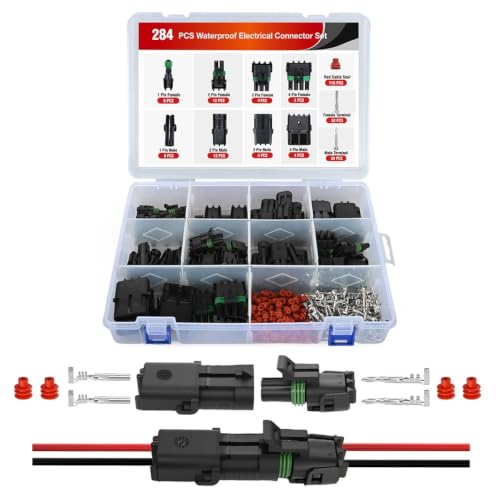 Nilight 284PCS 1 2 3 4 Pin Waterproof Automotive Electrical Connector Kit - size: 1/2/3/4Pin Spark Plug Connector 284PCS
