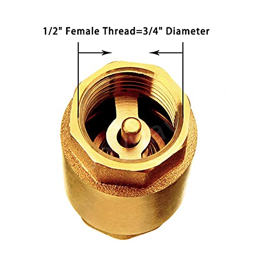 Joywayus Brass Check Valve 1/2" NPT Thread Female One Way Backflow Preventer Check Valves (Pack of 2) - size: 1/2" Female