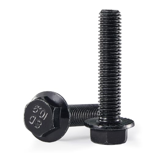 M10 x 45mm 10Pcs Flanged Hex Head Bolts, M10 x 1.5 Bolts, Flange Hexagon Head Screws, 10.9 Grade Alloy Steel, Black Oxide Finish, Metric Fully Thread - size: M10 x 45mm(10PCS)