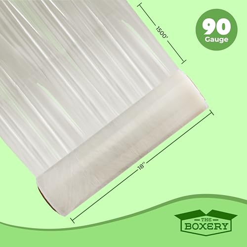 The Boxery 18" x 1500' Stretch Wrap – 90 Gauge Clear Blown Film – 4 Rolls (6000ft Total) – Extra Heavy-Duty Pallet Wrap for Maximum Load Stability