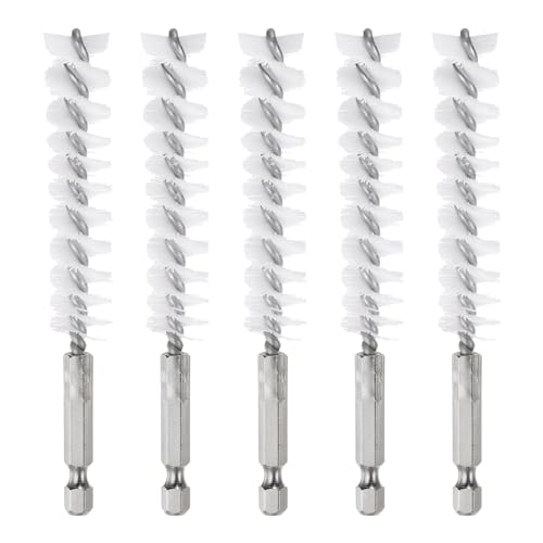 HARFINGTON 5Pcs Nylon Bore Brush 15mm Dia Cleaning Twisted Wire Brush Tube Pipe Cleaner with Handle 1/4 Inch Hex Shank for Tubes, Ports, Bearings - size: 15mm