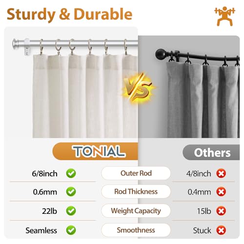 TONIAL Curtain Rods for Windows, 32 to 58 Inch, Silver, Single Drapery Rod - color: Silver, size: 32-58"