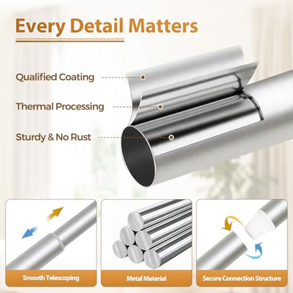 TONIAL Curtain Rods for Windows, 32 to 58 Inch, Silver, Single Drapery Rod - color: Silver, size: 32-58"