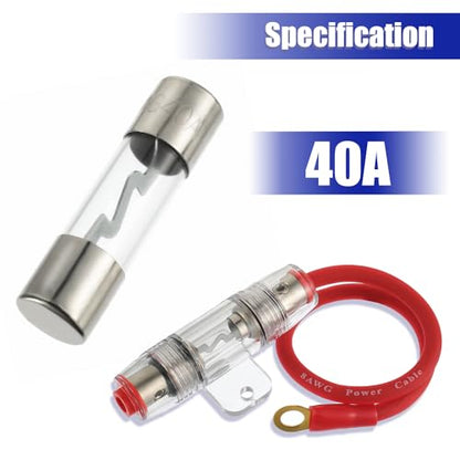 BOJACK 8 Gauge AWG 1ft Power Wire with 40 Amp AGU Fuse Holder 40A（Pack of 2） - size: 40A