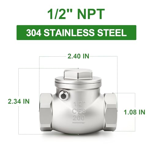 TAISHER 1PCS 304 Stainless Steel 1/2" NPT Female Swing Check Valve，Backflow Prevention, One Way Check Valve CF8 WOG 1000 - size: 1/2" NPT