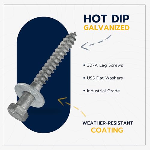 3/8 x 3 (50 Pack) Lag Screw Kit, 50 Screws and 50 washers, Hot Dip Galvanized, Meets ASME B18.2.1 Industrial/Commercial Grade by Makers Bolt - size: 3/8 x 3