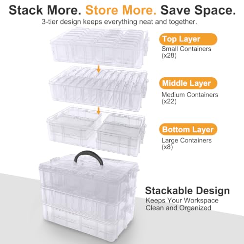 Guyuyii Bead Organizer and Storage, 58 Bead Storage Containers in 3 Sizes