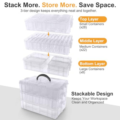 Guyuyii Bead Organizer and Storage, 58 Bead Storage Containers in 3 Sizes