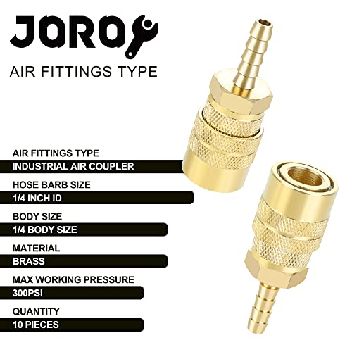 Air Coupler with 1/4 Hose Barb, Industrial M-Type, 1/4 Inch Body Size, Brass Material, 10 Pieces Air Compressor Hose Fittings - size: 10PC 1/4 HOSE BARB