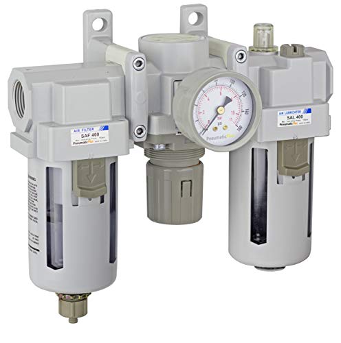 PneumaticPlus SAU400-N06G Compressed Air Filter Regulator Lubricator Combo 3/4" NPT - Poly Bowl, Manual Drain, Bracket, Gauge - style: Poly Bowl - Manual Drain