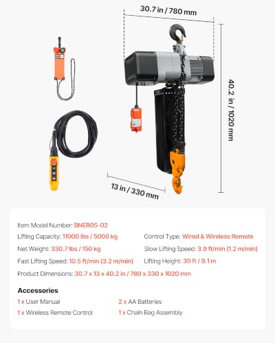 VEVOR 2-Speed 11000lbs Electric Chain Hoist, 30ft Lift Overhead Crane Hoist