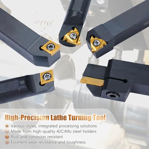 Indexable Lathe Turning Tool 21Pcs Kit 5/8" (16mm) Shank for Metal - size: 7pcs 5/8'' 16mm Shanks+14pcs Inserts