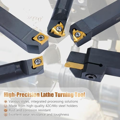 Indexable Lathe Turning Tool 21Pcs Kit 5/8" (16mm) Shank for Metal - size: 7pcs 5/8'' 16mm Shanks+14pcs Inserts