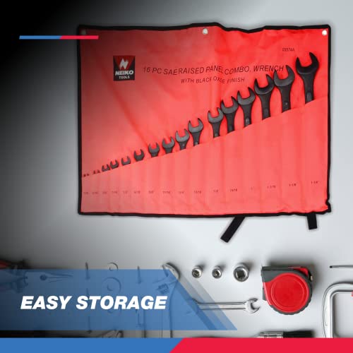 Neiko 03574A Jumbo Combination Wrench Set | 16 Piece | SAE | 1/4” to 1-1/4” | Raised Panel Construction - size: 16 Piece, style: SAE