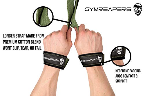 Gymreapers Lifting Wrist Straps for Weightlifting, Bodybuilding, Powerlifting, Strength Training, & Deadlifts - Padded Neoprene with 18" Cotton - color: Military Green