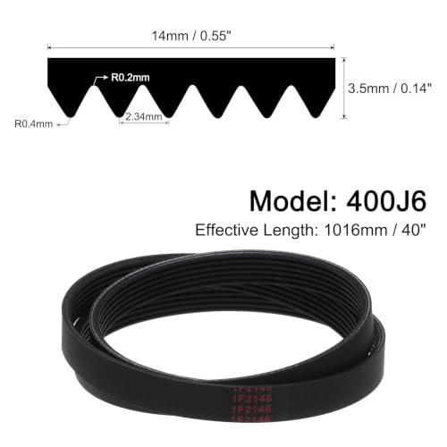 uxcell 400J6 PJ V-Ribbed Belt 6 Ribs 40" Length x 0.55" Width, EPDM Poly V Belt - size: 400J6