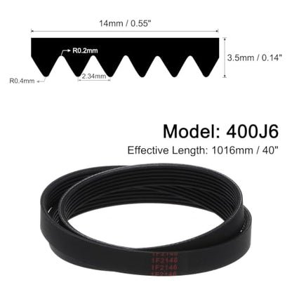 uxcell 400J6 PJ V-Ribbed Belt 6 Ribs 40" Length x 0.55" Width, EPDM Poly V Belt - size: 400J6