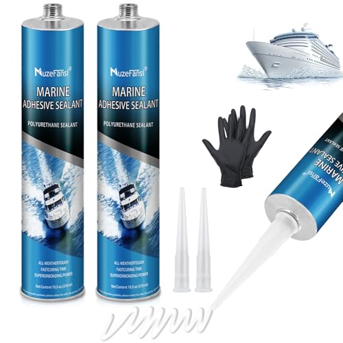 10.5 oz Polyurethane Seam Sealer 5200 - High Bond Marine Sealants (White), Underwater Marines Caulking Sealant, Fast Curing, MuzeFansi Flexible Joint Sealants for Boats, Hulls, Decks, and RVs - 2 Pack