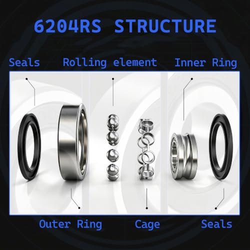 5 PCS 6204-2RS Deep-Groove Ball Bearings, 20x47x14mm-Double Seal Bearings - size: 6204-2RS