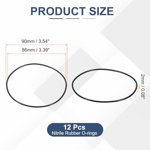 12pcs Nitrile Rubber O-Rings 86x90x2mm Metric NBR Sealing Gasket - size: 86mm x 90mm x 2mm