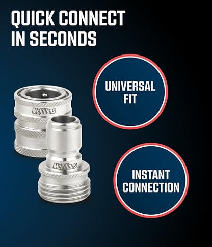 McKillans® Water Hose Quick Connect [UNIVERSAL FIT] 3 Pack - Stainless Steel Garden Hose Quick Connector - Durable Garden Hose Fittings - EASY INSTANT CONNECTION - color: Quick Connects