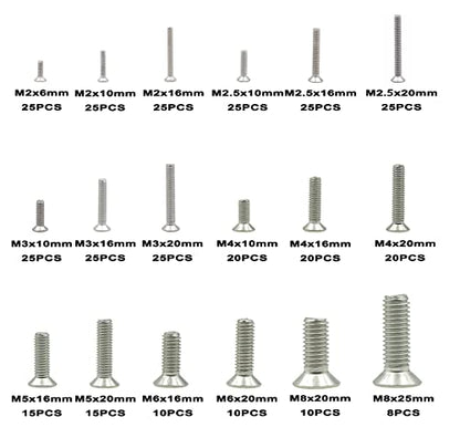 353PCS Metric M2 M2.5 M3 M4 M5 M6 M8 304 Stainless Steel Phillips Flat Head Machine Screws Assortment Kit