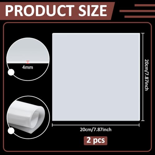 BENECREAT 2Pcs 8inch Square Silicone Sheet, 4mm White DIY Gasket Material, Reusable Pad for Kitchen Counter Protection, DIY Applications, Craft Projects - color: White, size: 0.79x0.79x0.16inch
