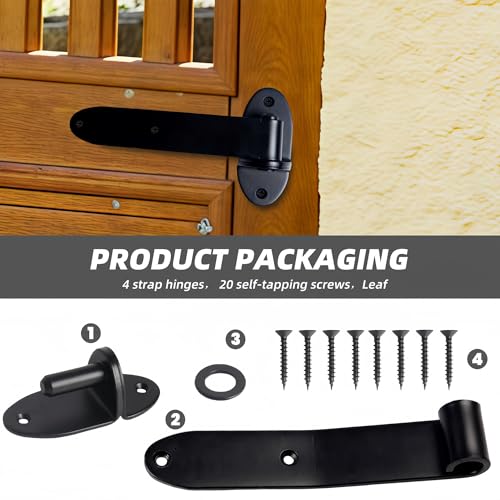 Heavy Duty Strap Gate Hinges 8 Inch, Black Carbon Steel T Shape Lift Off Hinges, 180° Open Bolt-On Hinges for Fence, Barn Door, Shed, Wooden Gates, 2 Pack - style: Style3
