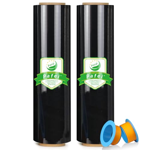 17.5"x1500ft Black Stretch/Shrink Wrap Roll - 80 Gauge Industrial Plastic Wrap for Moving, Heavy Duty 800% Stretch for Pallets, Packing, Shipping&Furniture Protection with Handles-2 Rolls - style: 17.5inch-2packs