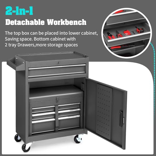 Winado 4-Drawer Rolling Tool Chest, 2-in-1 Large Storage Toolbox, Black - color: Black