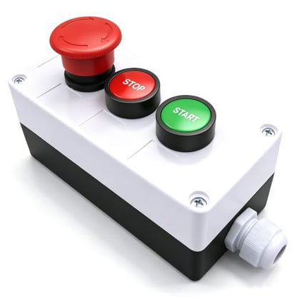 mxuteuk Momentary Start Stop Switch Push Button + 1NC Red Mushroom Latching Emergency e Stop Switch Station Box Pushbutton Switch HZ-JTSS - color: Red & Green/HB2-Start Stop, size: 1NC 1NO