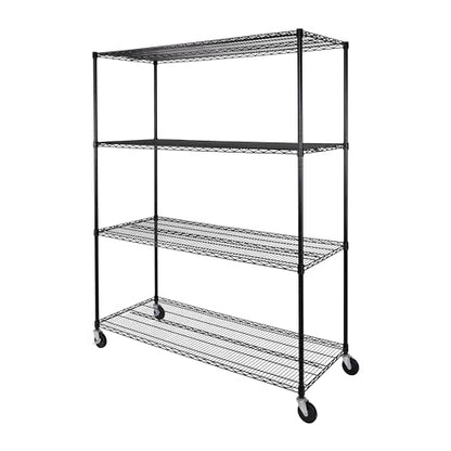UltraDurable 4-Tier NSF Steel Wire Shelving, 60"W x 24"D x 76"H, Black - color: Black, size: 4-Tier Shelving, 60" W x 24" D