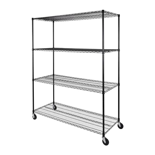 UltraDurable 4-Tier NSF Steel Wire Shelving, 60"W x 24"D x 76"H, Black - color: Black, size: 4-Tier Shelving, 60" W x 24" D