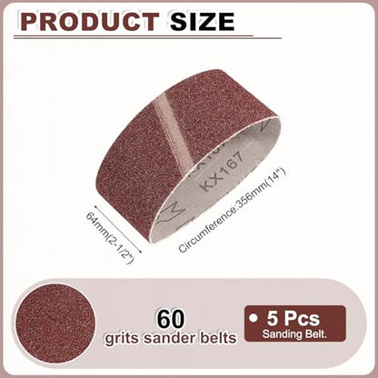 HARFINGTON 2-1/2 x 14 Inch Sanding Belts, 5 Pcs 60 Grits Aluminum Oxide Abrasive Belt Sander File Belt for Woodworking, Metal Polishing, Knife Sharpener - size: 2-1/2 x 14 Inch(60 Grit)