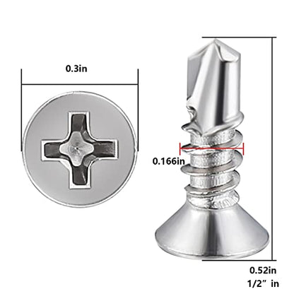 Wensilon（600pcs）#8×1/2”for Sheet Metal Self-Tapping Screws 410 Stainless Steel Flat Head High-Strength Quick self-Drilling Screws - color: Silver, size: #8X1/2"