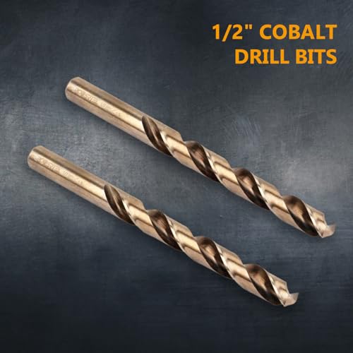 POWERTEC 1/2" Cobalt Drill Bits - 4 Pack - 6" Length - M35 HSS Jobber Length Twist Bits with 135° Tip for Drilling Wood, Metal, Stainless Steel, Nickel Alloy, Cast Iron & Plastic (QDB2012-P2) - style: 4PK 1/2" Cobalt Drill Bit (6" Length)