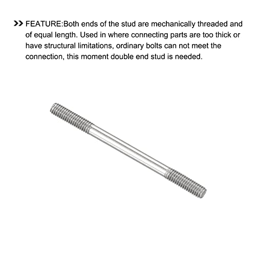 METALLIXITY Double Ended Stud Screws (M4 Thread 55mm Length) 10pcs, 304 Stainless Steel Dual Threaded Rod Bolts - for House Maintenance - size: M4x55mm