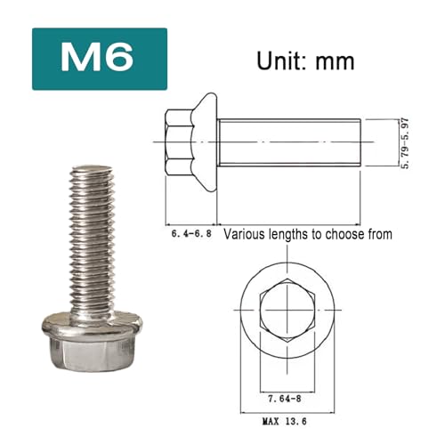 30 Sets M6x1.0-20mm Flanged Hex Head Bolts Kits, Flange Hexagon Screws, Hanger Bolts,Stainless Steel 18-8 (304), M6 Flange Bolt and Nuts,Washer for Securing Exhaust Components (M6x20mm) - size: M6x20mm