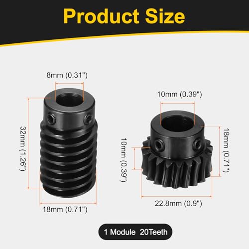 uxcell Worm Gear Set 1 Mod 20T 1:20 Reduction Rate,Gear 10mm,Rod 8mm Bore - size: Gear 10mm, Rod 8mm Bore