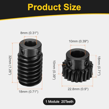 uxcell Worm Gear Set 1 Mod 20T 1:20 Reduction Rate,Gear 10mm,Rod 8mm Bore - size: Gear 10mm, Rod 8mm Bore
