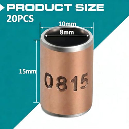 20PCS Sleeve Bearings 8mm Bore x 10mm OD x 15mm Length, Oilless Self-Lubricating Bronze Bushings, High Load Capacity Plain Bearings for Machinery, Automotive, Fitness Equipment & Industrial Use - size: 8*10*15 MM
