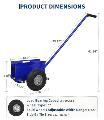 Garvee Panel Dolly with Extended Handle, 660 LBS Capacity, Heavy Duty Drywall Cart with 10" Solid Rubber Wheels, Panel Cart for Sheetrock Plywood & Doors Transport - color: Blue | 2 Pack