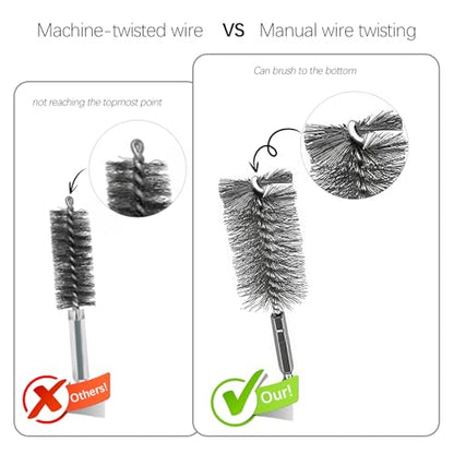 12Pcs Stainless Steel Bore Brush Set with 1/4" Hex Shank 8-30mm Wire Brush for Power Drill for Rust and Tube Cleaning