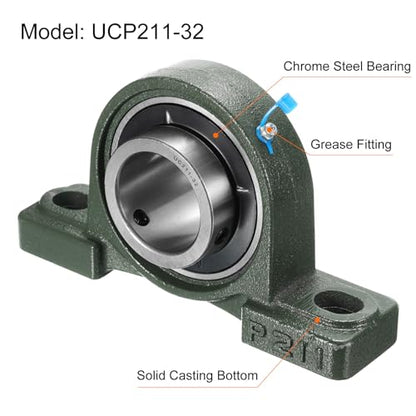 uxcell 2pcs UCP211-32 Pillow Block Bearings 2 inch Bore Self Alignment, Solid Cast Iron Base Mounted Chrome Steel Bearings - size: UCP211-32