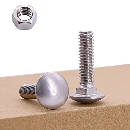M6-1.0 x 25mm (12 Sets) Carriage Bolt DIN603 with Hex Nut DIN934, Full Coarse Thread, 304 Stainless Steel 18-8, Round Head Square Neck Screws Coach Bolt - size: M6-1.0 x 25mm